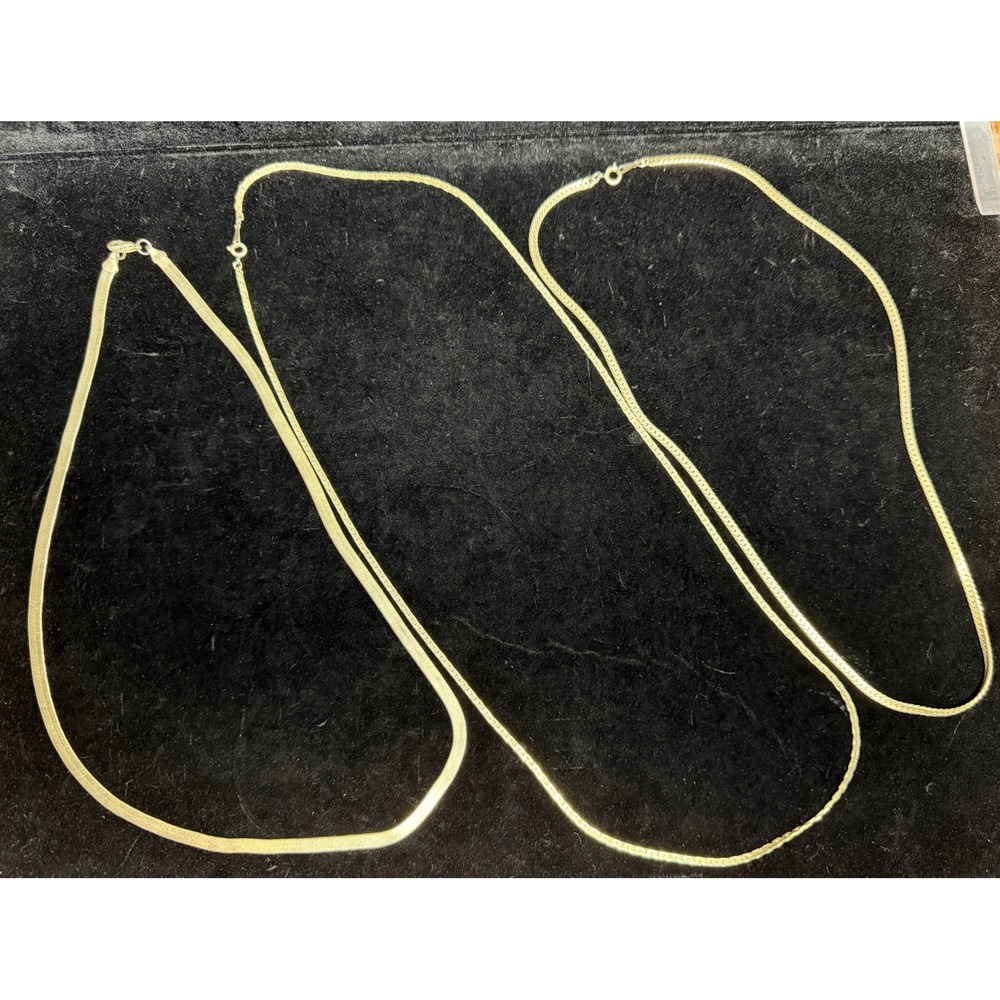 Gold Tone Necklace 3 pc Set: Serpentine, S-Link, Herringbone Chains, Jewelry Lot